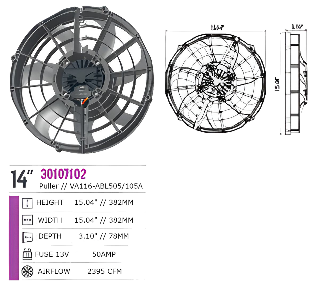 SPAL 14" Brushless Fan Drop In Mount Kaizen Speed, LLC