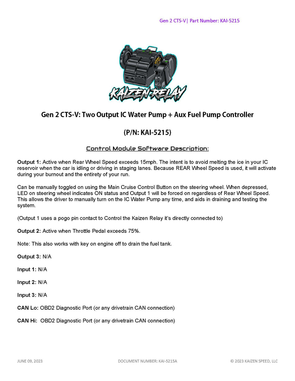 Gen2 CTS-V CANbus Intercooler & Aux Fuel Pump Controller Program
